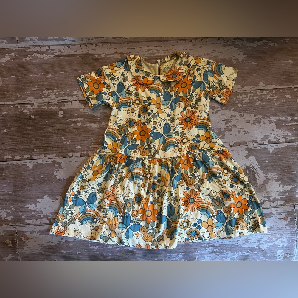 NEXT direct adorable retro 70s flowers dress floral size 6/7 girls Peter Pan UK